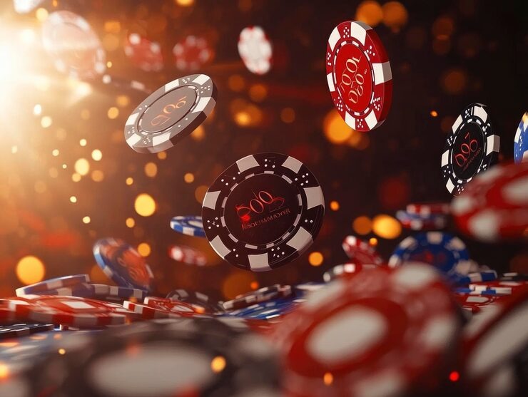Live dealer studio with multiple roulette and card tables during peak evening hours
